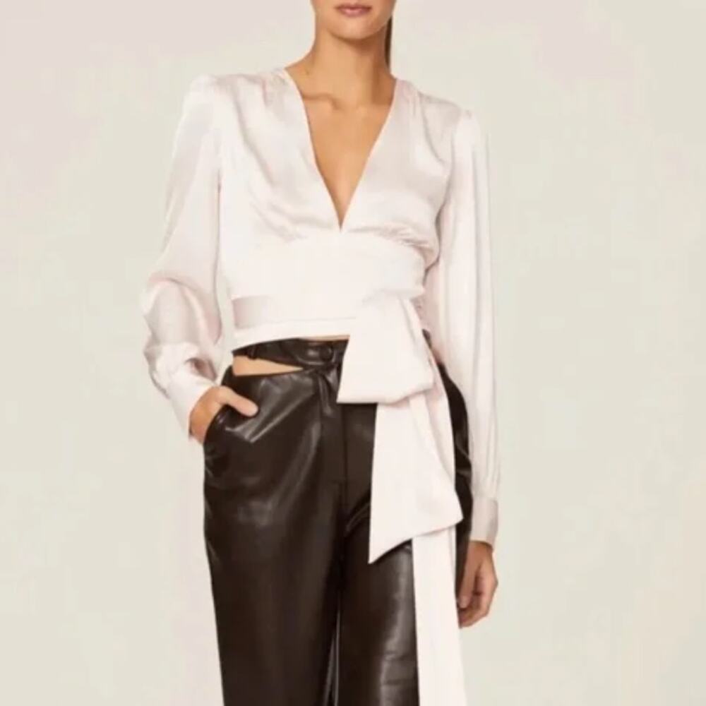 Marissa Webb Satin Tie‎ Waist Top in Blush Pink